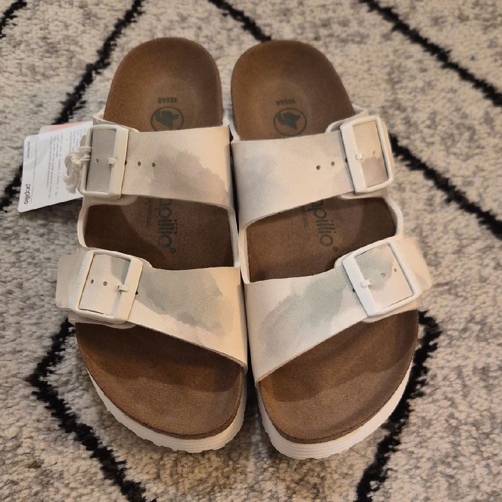 Papillio Cream Camouflage (Light Green) Double-Buckle Slide Sandals